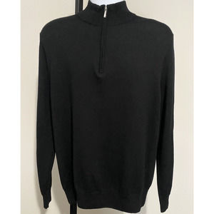 Brooks Brothers Black Men's Fine Merino Wool Pullover Sweater Size Large 1/4 Zip